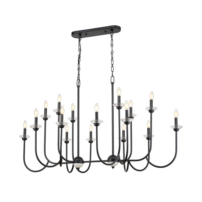 Z-Lite Allistair 16Lt Linear Chandelier, Matte Black/Clear Ribbed