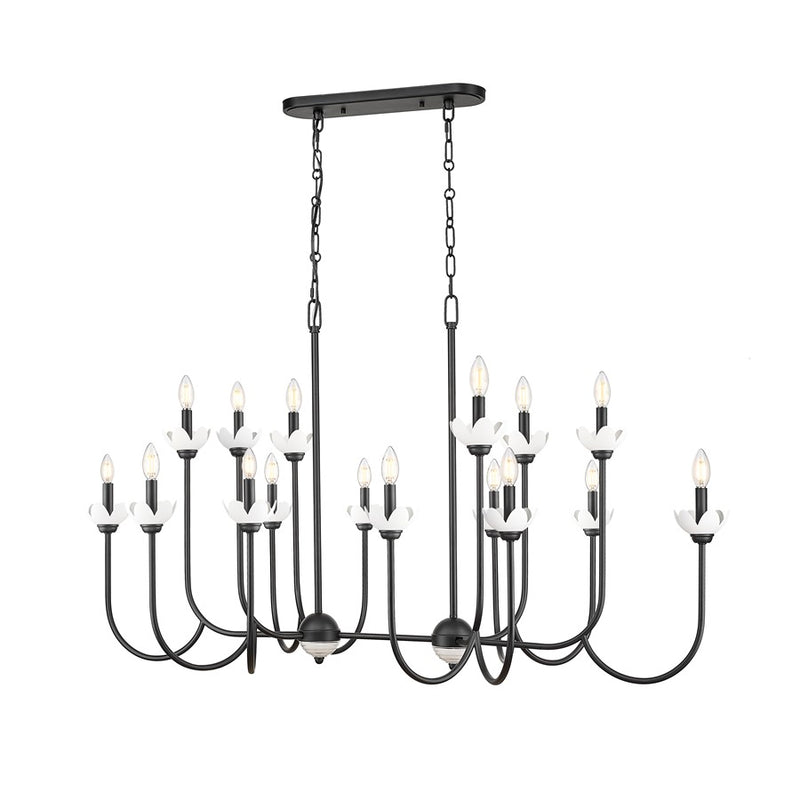 Z-Lite Allistair 16Lt Linear Chandelier, Matte Black/Clear Ribbed