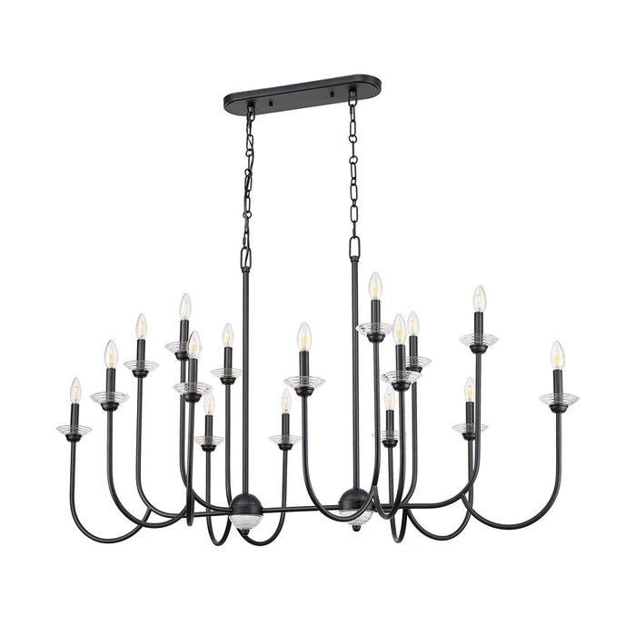 Z-Lite Allistair 16Lt Linear Chandelier, Matte Black/Clear Ribbed