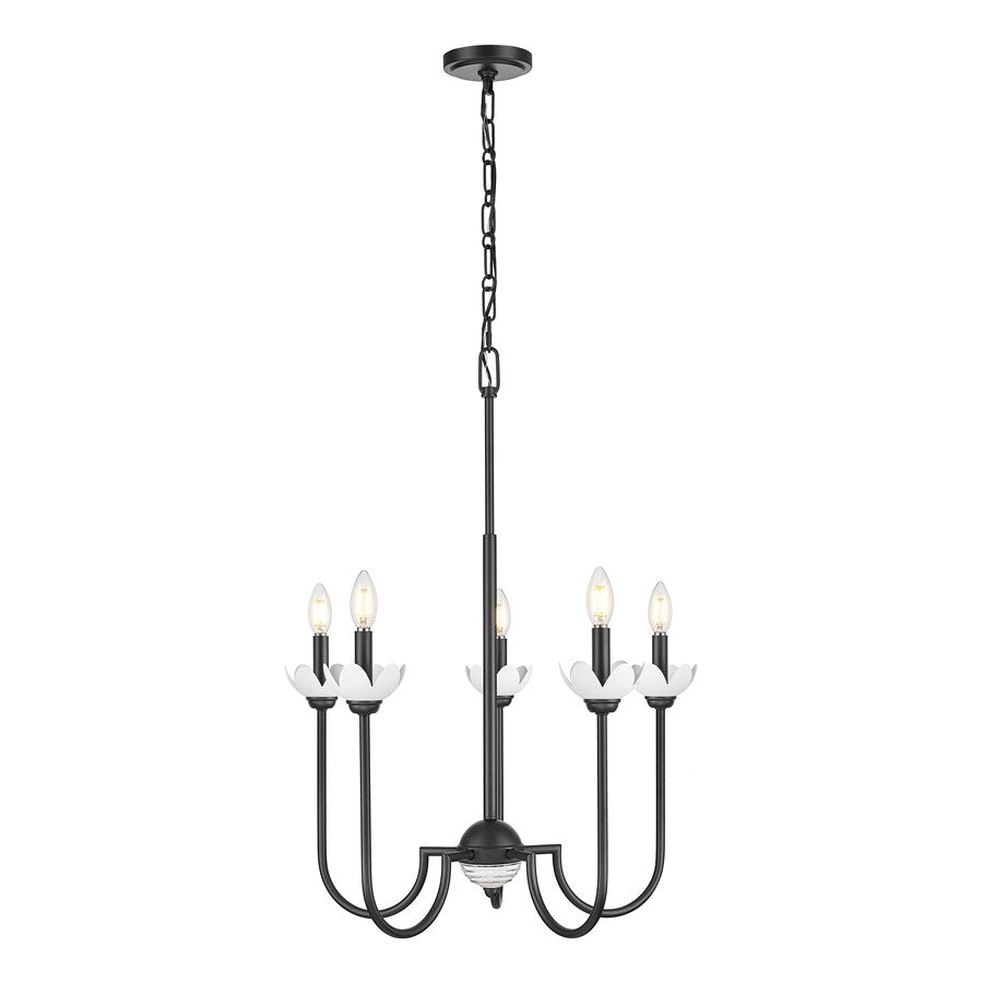 Z-Lite Allistair 5 Light Chandelier, Matte Black/Clear Ribbed - 352-5MB