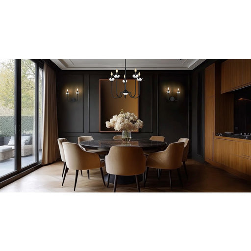 Z-Lite Allistair 5 Light Chandelier, Matte Black/Clear Ribbed