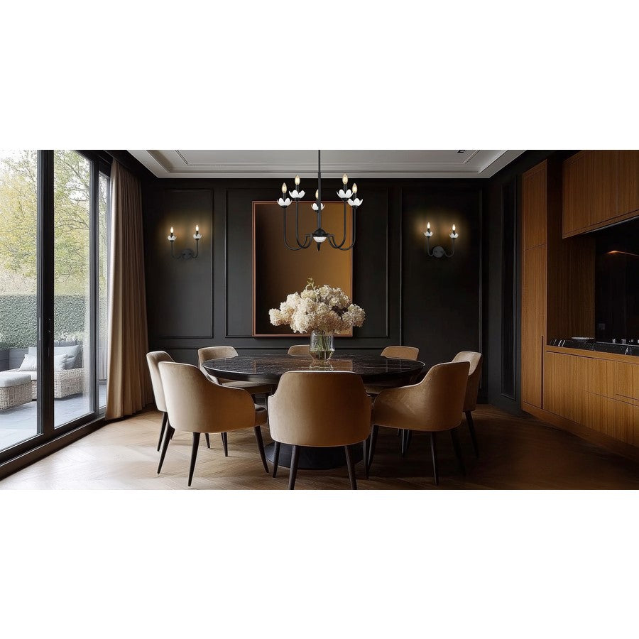 Z-Lite Allistair 5 Light Chandelier, Matte Black/Clear Ribbed