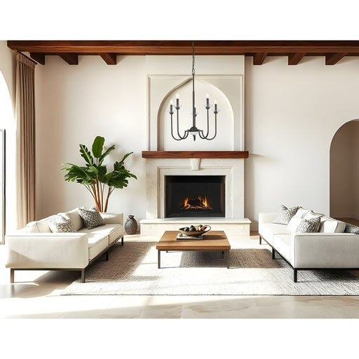 Z-Lite Allistair 5 Light Chandelier, Matte Black/Clear Ribbed