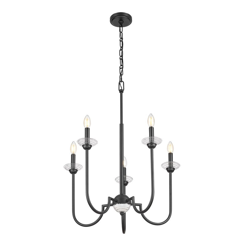 Z-Lite Allistair 5 Light Chandelier, Matte Black/Clear Ribbed