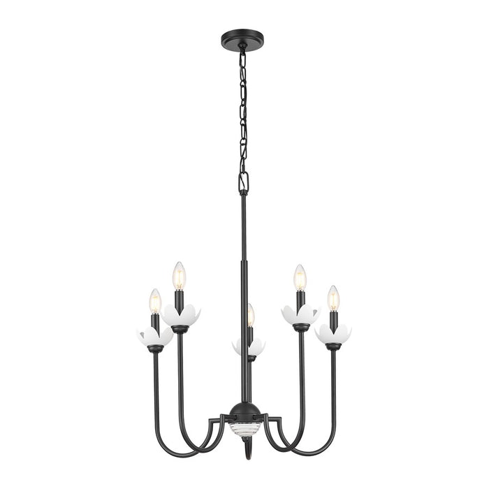 Z-Lite Allistair 5 Light Chandelier, Matte Black/Clear Ribbed