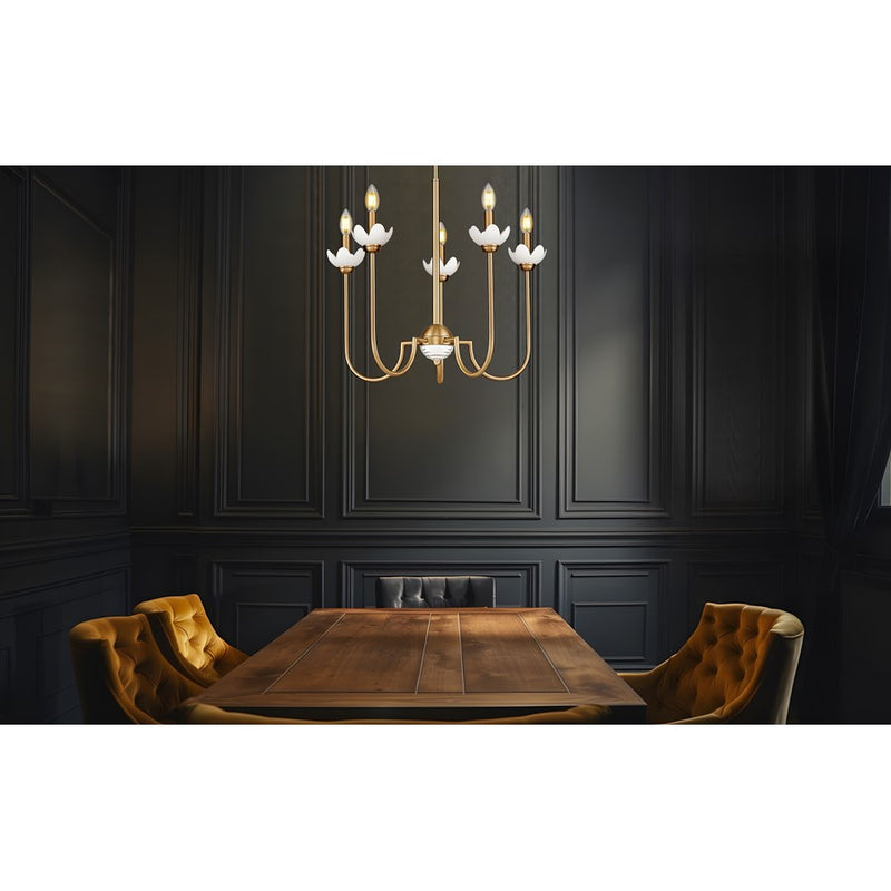 Z-Lite Allistair 5 Light Chandelier, Modern Gold/Clear Ribbed