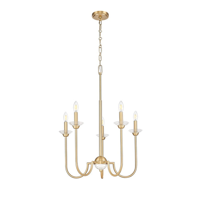 Z-Lite Allistair 5 Light Chandelier, Modern Gold/Clear Ribbed