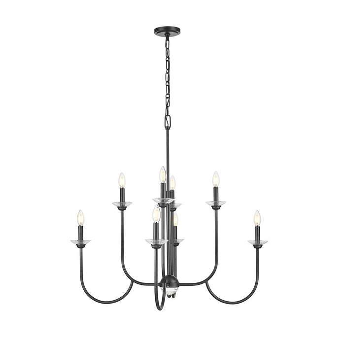 Z-Lite Allistair 8 Light Chandelier, Matte Black/Clear Ribbed
