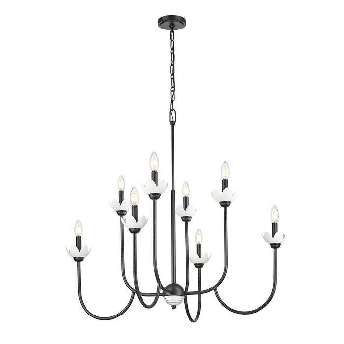 Z-Lite Allistair 8 Light Chandelier, Matte Black/Clear Ribbed