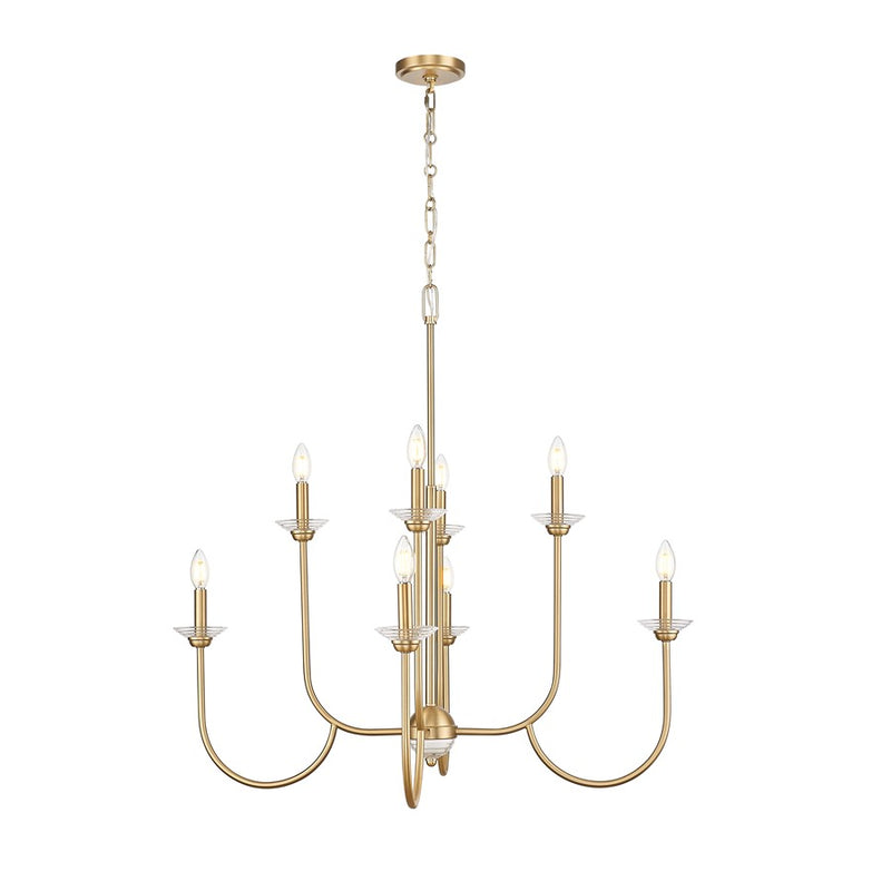 Z-Lite Allistair 8 Light Chandelier, Modern Gold/Clear Ribbed