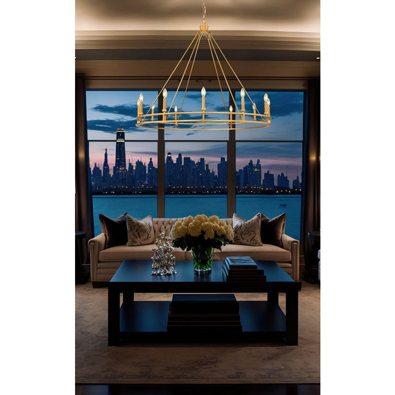 Z-Lite Dennison 12 Light Chandelier, Signature Brass