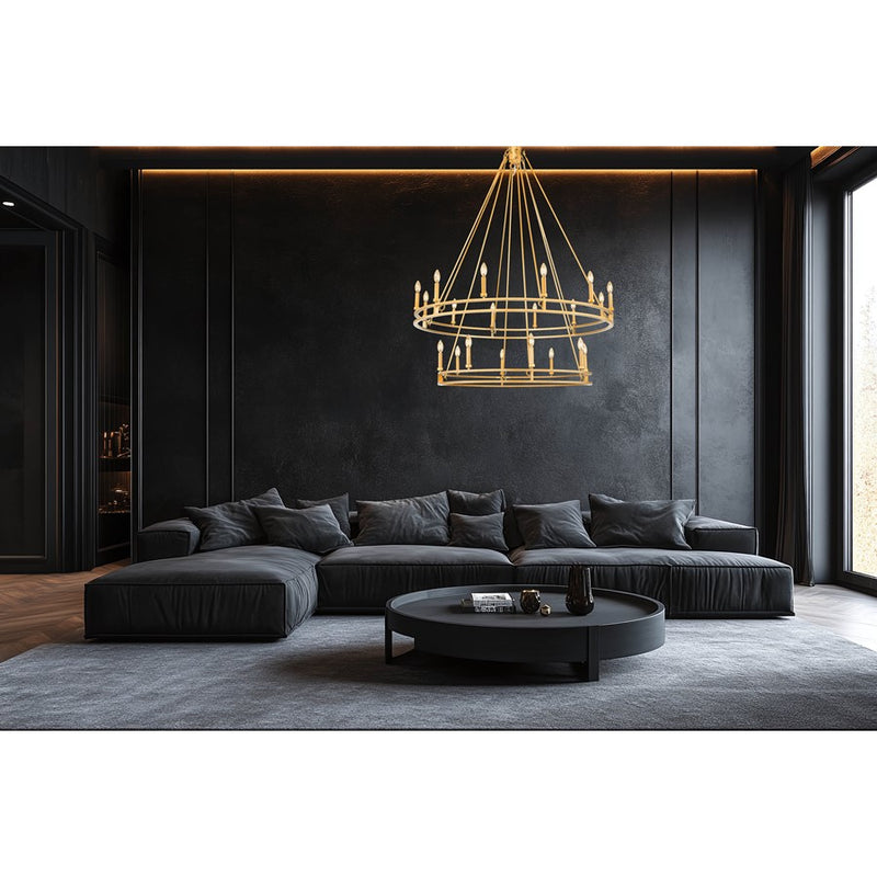Z-Lite Dennison 20 Light Chandelier, Signature Brass