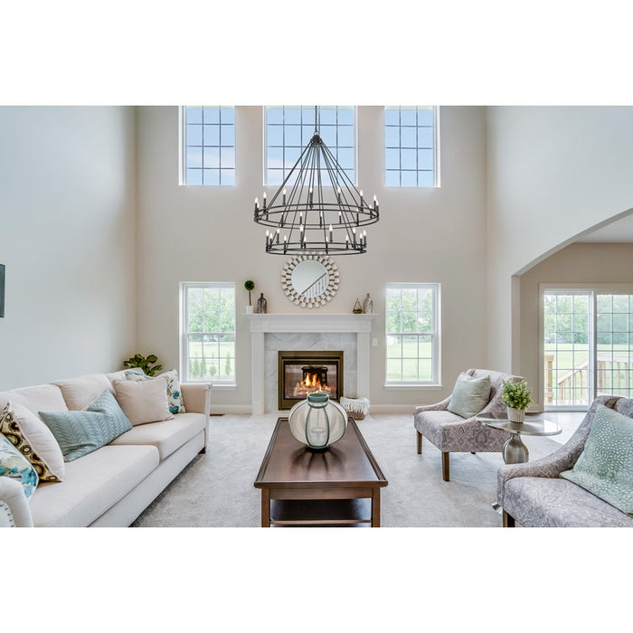 Z-Lite Dennison 28 Light 60" Chandelier, Matte Black/Matte Black
