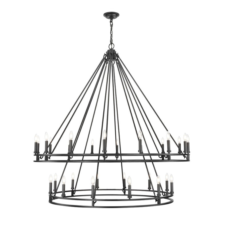 Z-Lite Dennison 28 Light 60" Chandelier, Matte Black/Matte Black