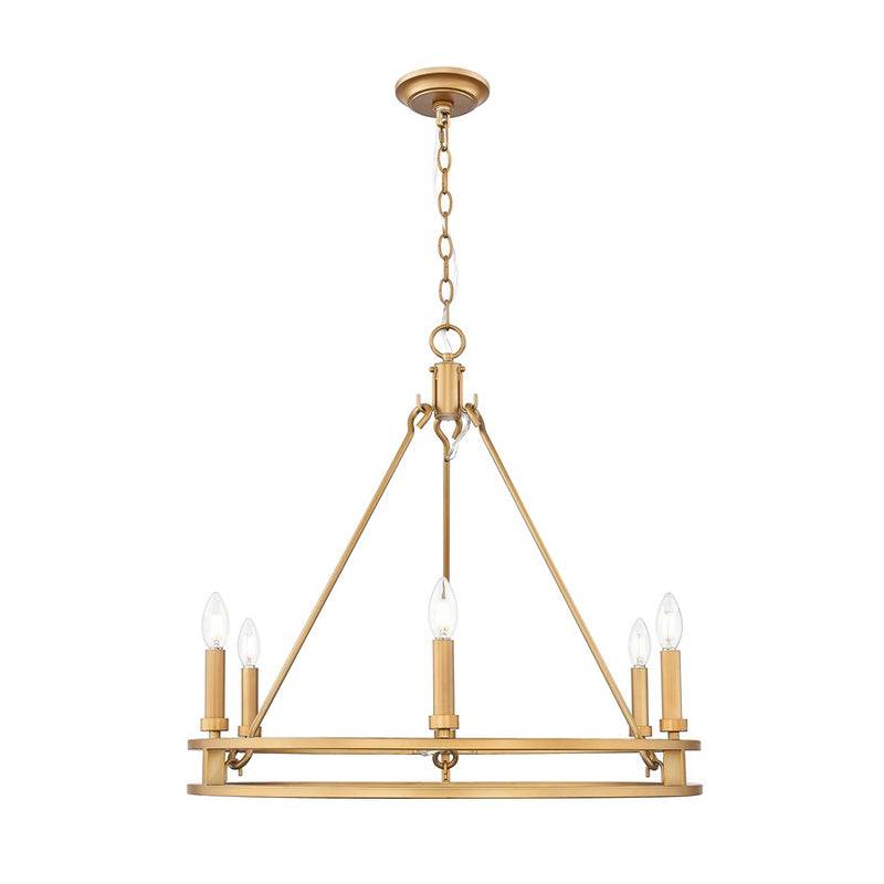 Z-Lite Dennison 6 Light Chandelier, Signature Brass