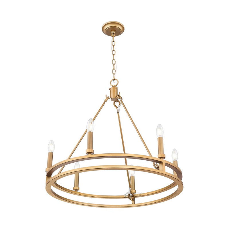Z-Lite Dennison 6 Light Chandelier, Signature Brass