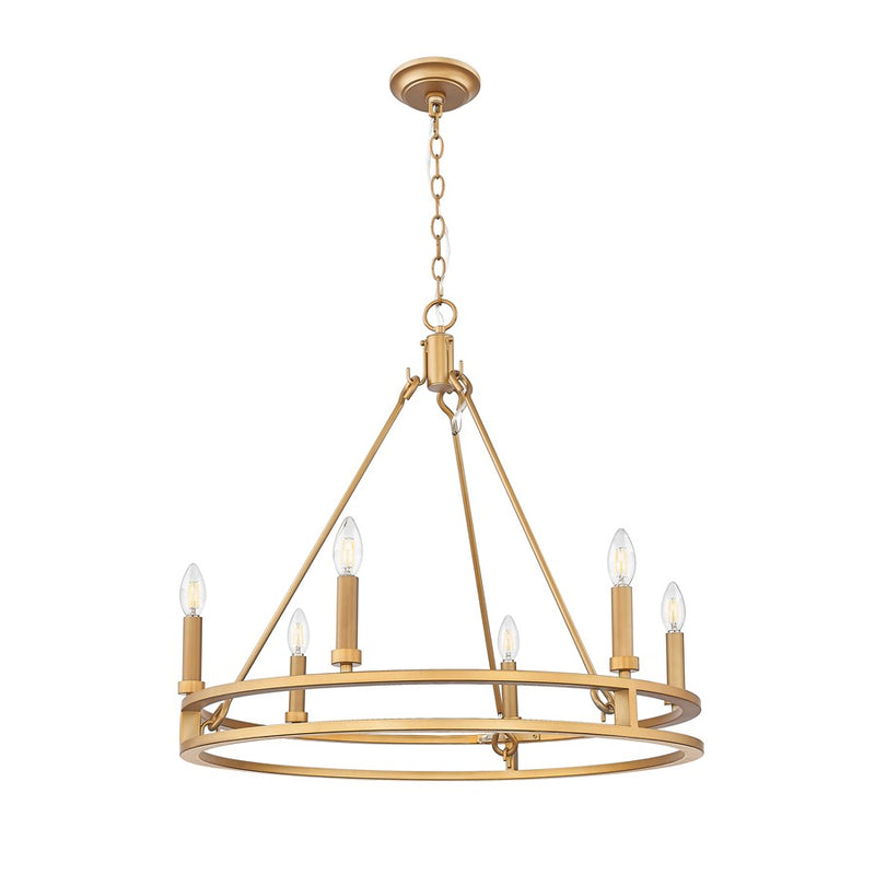 Z-Lite Dennison 6 Light Chandelier, Signature Brass