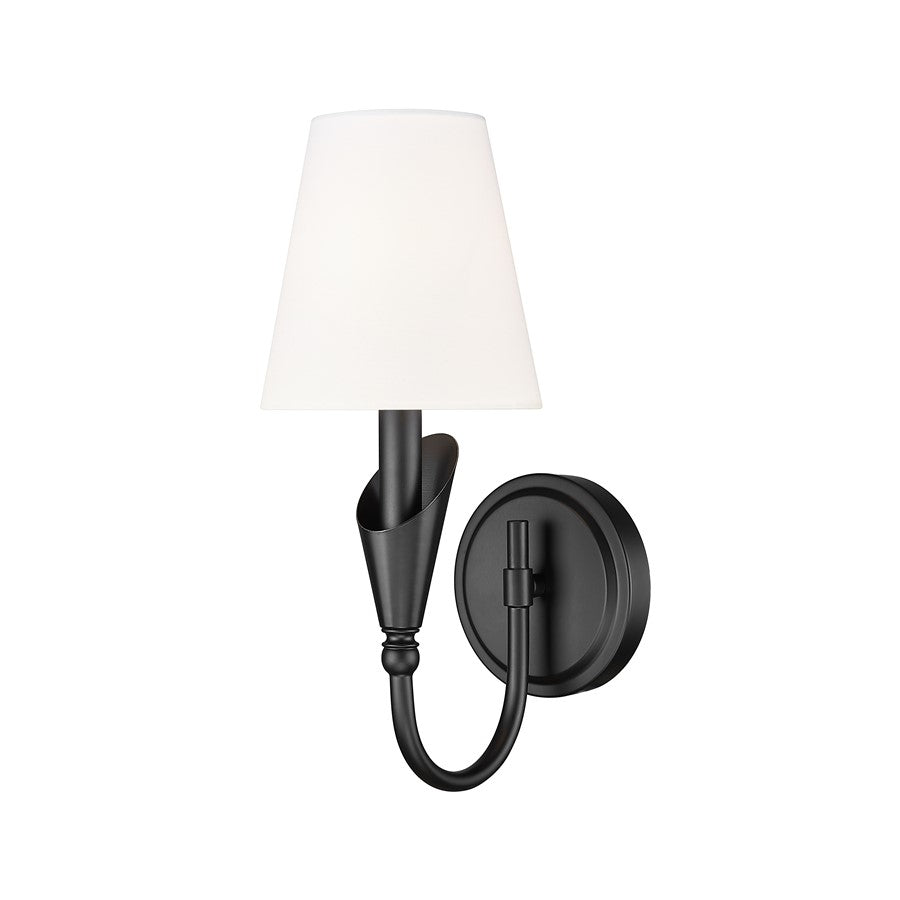 Z-Lite Claudelle 1 Light Curve Wall Sconce, Matte Black/White - 4014-1S-MB