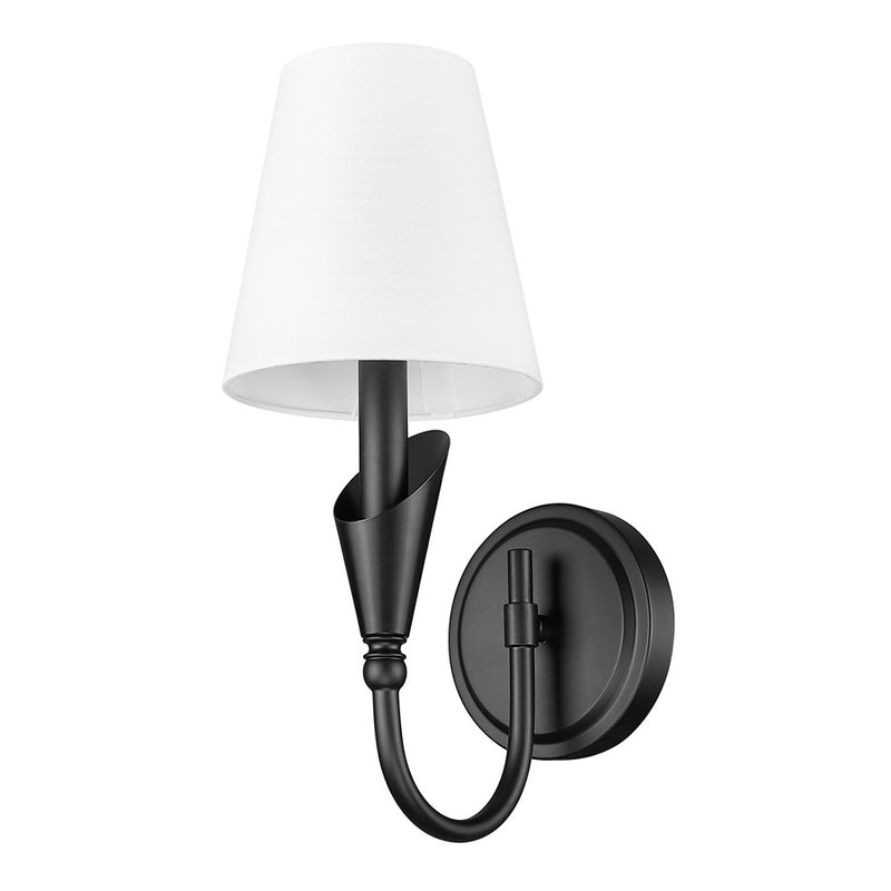 Z-Lite Claudelle 1 Light Curve Wall Sconce, Matte Black/White