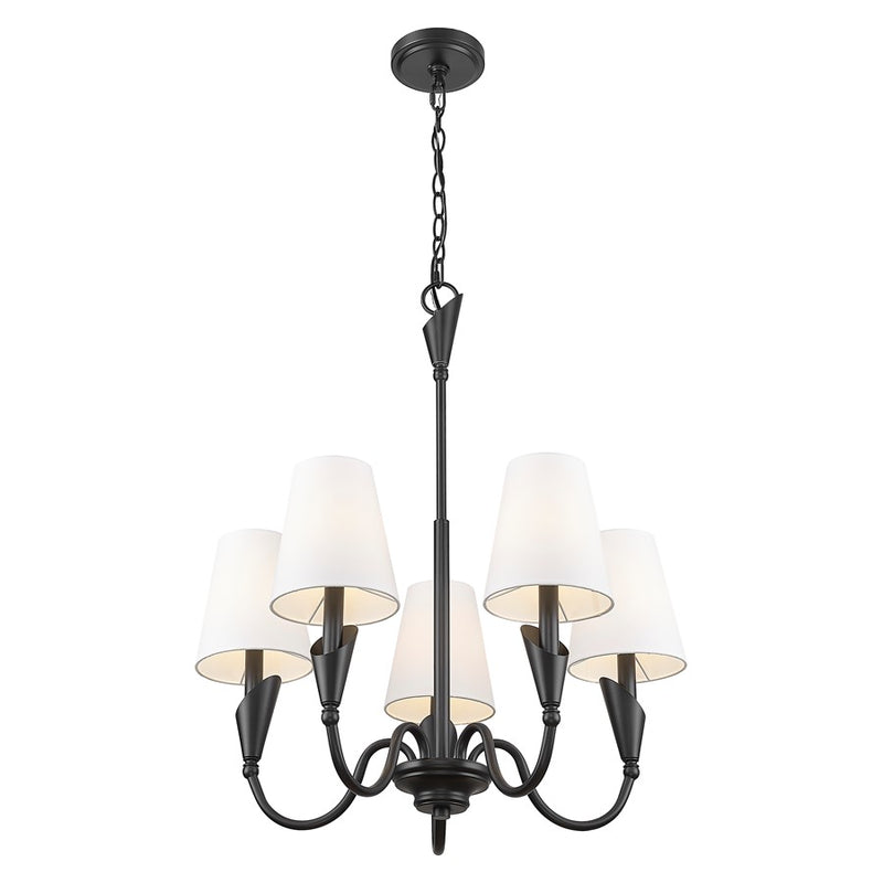 Z-Lite Claudelle 5 Light Chandelier, Matte Black/White