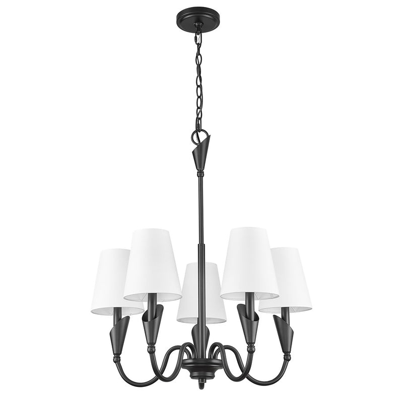 Z-Lite Claudelle 5 Light Chandelier, Matte Black/White