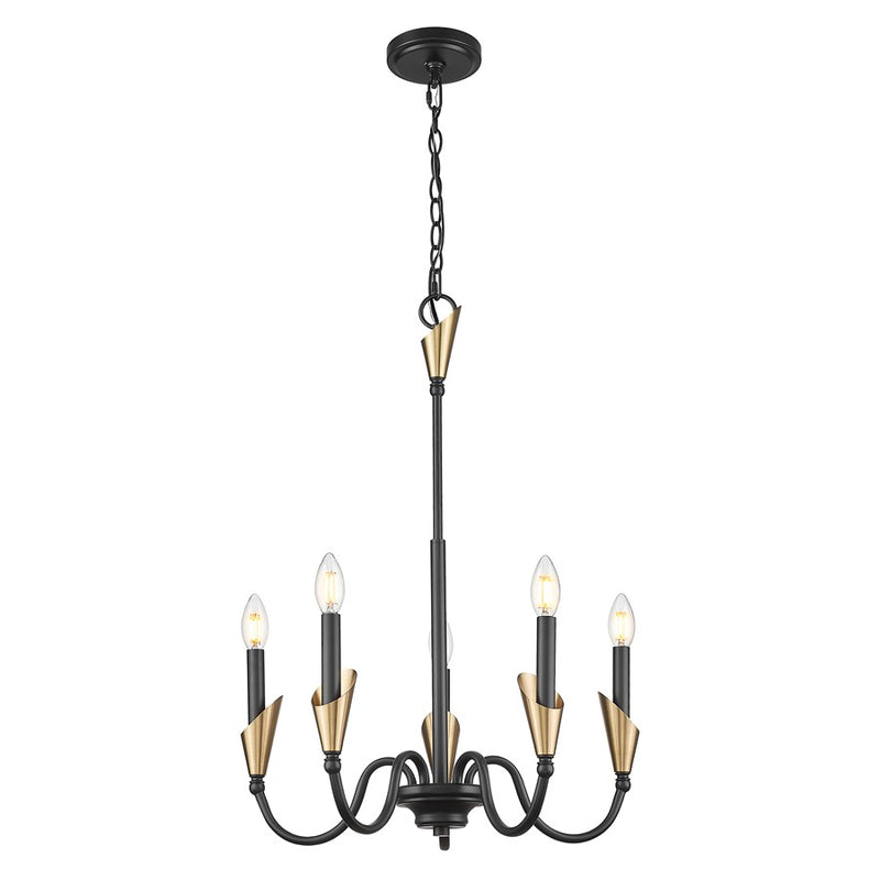 Z-Lite Claudelle 5Lt Chandelier, Matte Black/Modern Gold/White