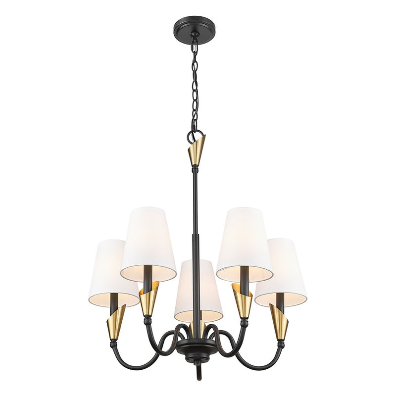 Z-Lite Claudelle 5Lt Chandelier, Matte Black/Modern Gold/White