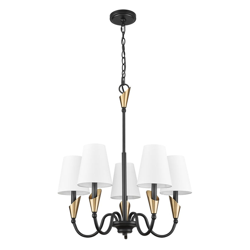Z-Lite Claudelle 5Lt Chandelier, Matte Black/Modern Gold/White
