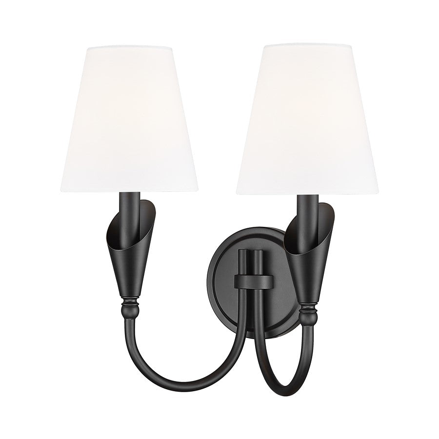 Z-Lite Claudelle 2 Light Wall Sconce, Matte Black/White - 4014-2S-MB