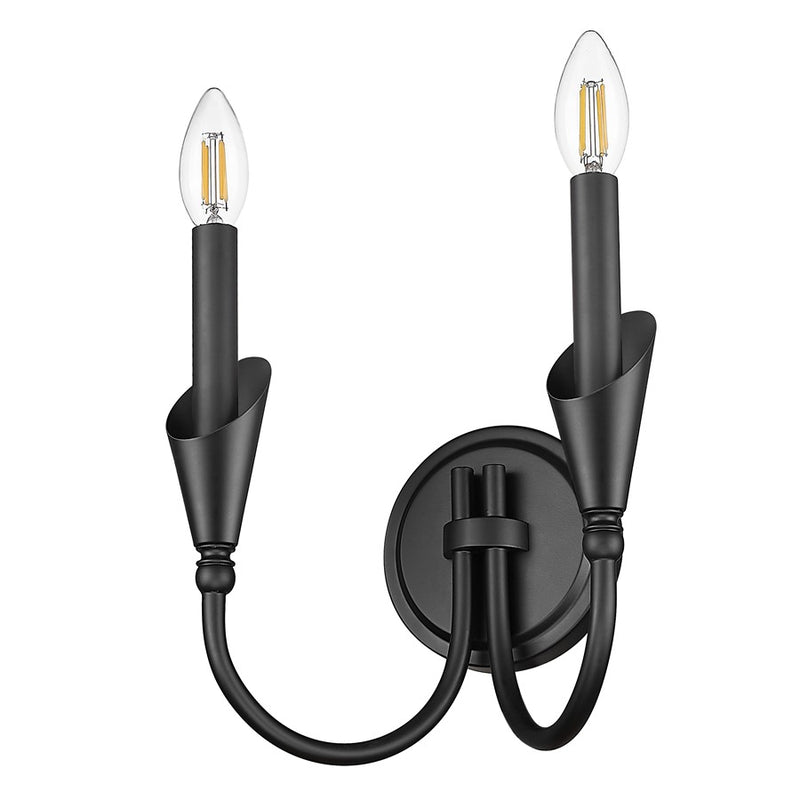 Z-Lite Claudelle 2 Light Wall Sconce, Matte Black/White