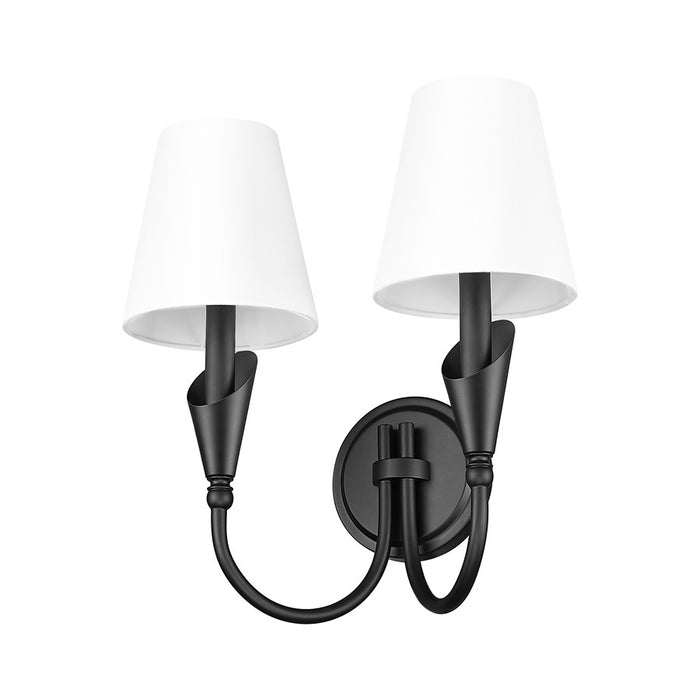 Z-Lite Claudelle 2 Light Wall Sconce, Matte Black/White