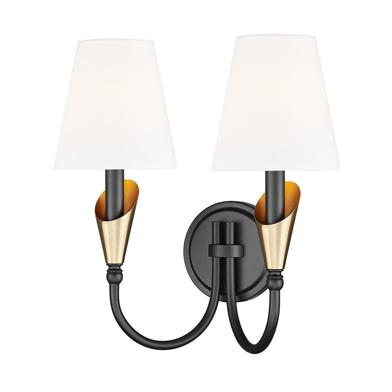 Z-Lite Claudelle 2Lt Wall Sconce, Black/Modern Gold/White - 4014-2S-MB-MGLD