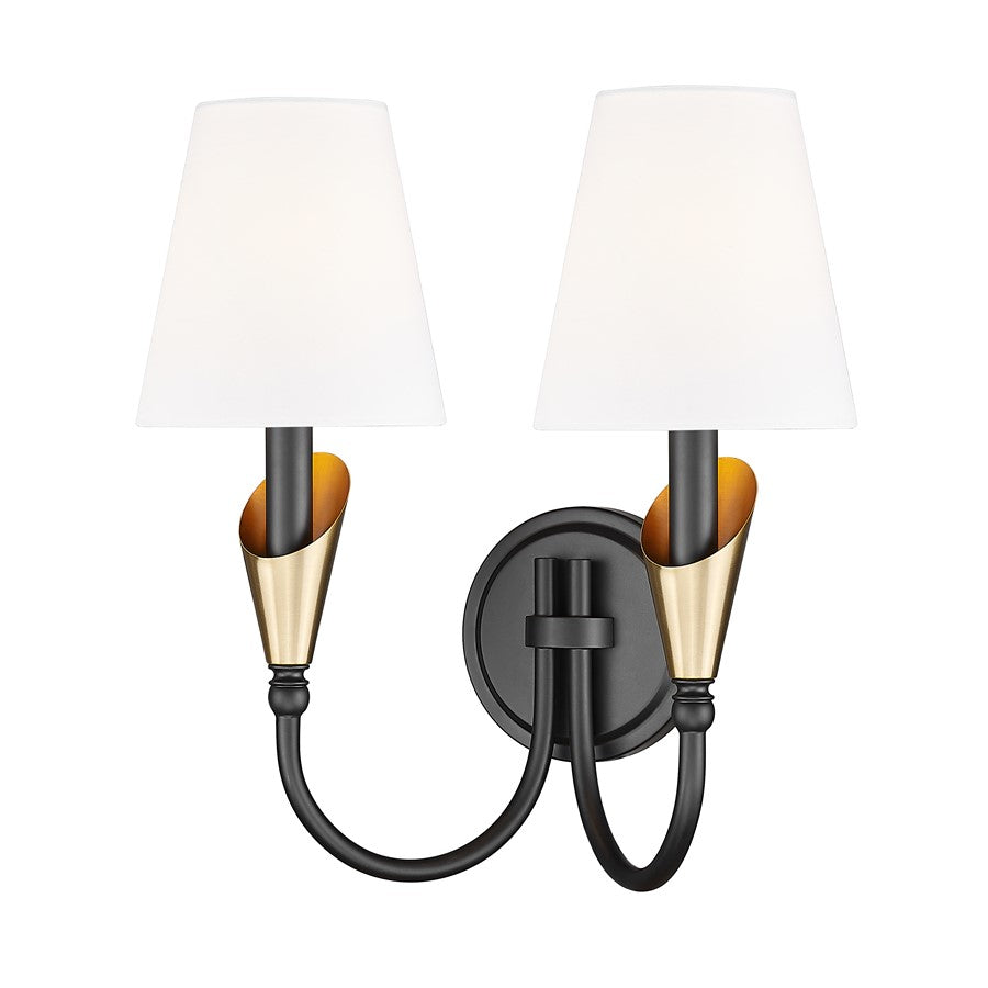 Z-Lite Claudelle 2Lt Wall Sconce, Black/Modern Gold/White - 4014-2S-MB-MGLD