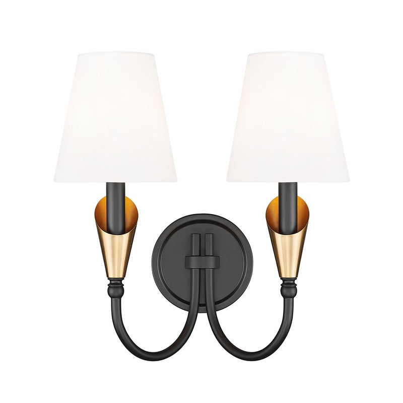 Z-Lite Claudelle 2Lt Wall Sconce, Black/Modern Gold/White