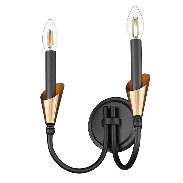 Z-Lite Claudelle 2Lt Wall Sconce, Black/Modern Gold/White