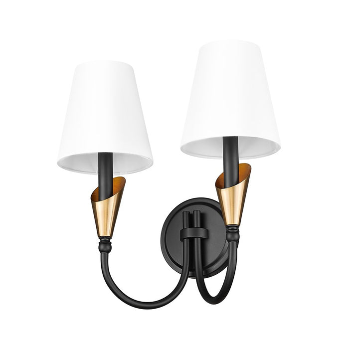 Z-Lite Claudelle 2Lt Wall Sconce, Black/Modern Gold/White