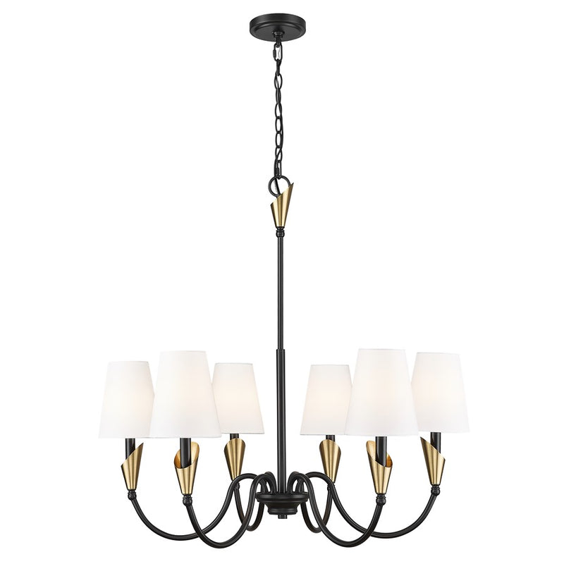 Z-Lite Claudelle 6Lt 32" Chandelier, Black/Modern Gold/White - 4014-32MB-MGLD