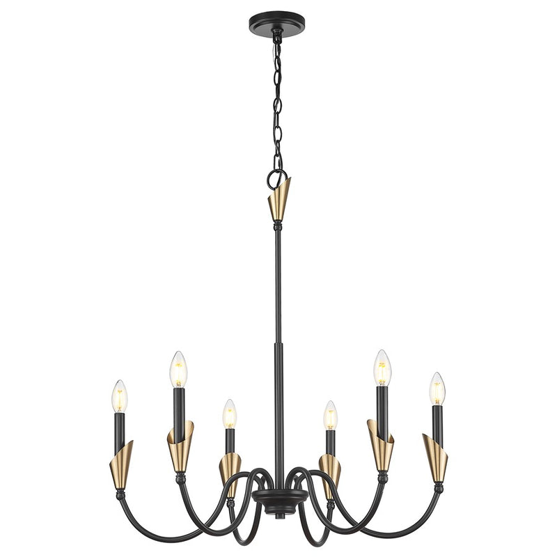 Z-Lite Claudelle 6Lt 32" Chandelier, Black/Modern Gold/White