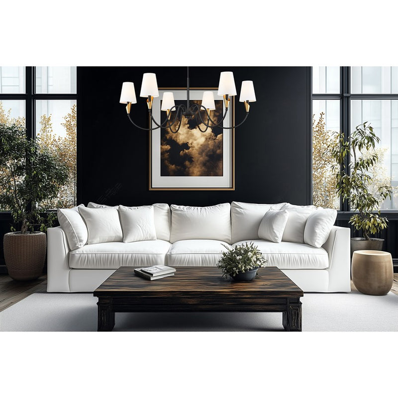 Z-Lite Claudelle 6Lt 46" Chandelier, Black/Modern Gold/White