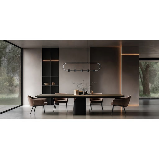 Z-Lite Saros 1 Light 42" Linear Chandelier, Matte Black/White