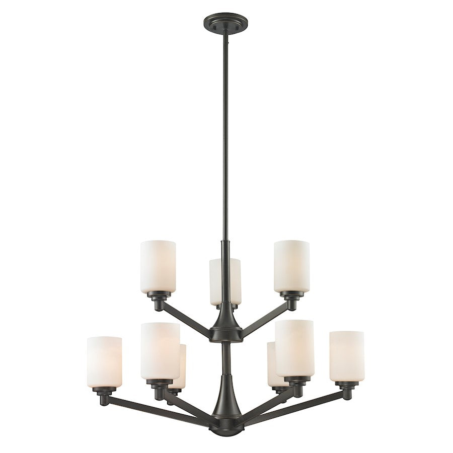 Z-Lite Montego 9 Light Chandelier, Coppery Bronze, Matte Opal - 411-9