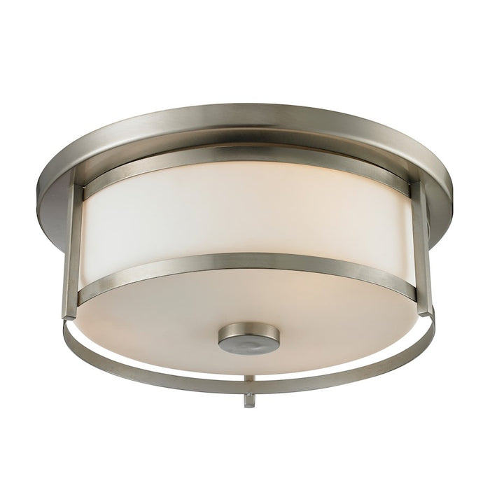 Z-Lite Savannah 2 Light Flush Mount, 13.75x4.875", Brushed Nickel, Opal - 412F14