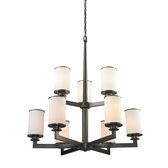 Z-Lite Savannah 9 Light Chandelier, Olde Bronze, Matte Opal - 413-9