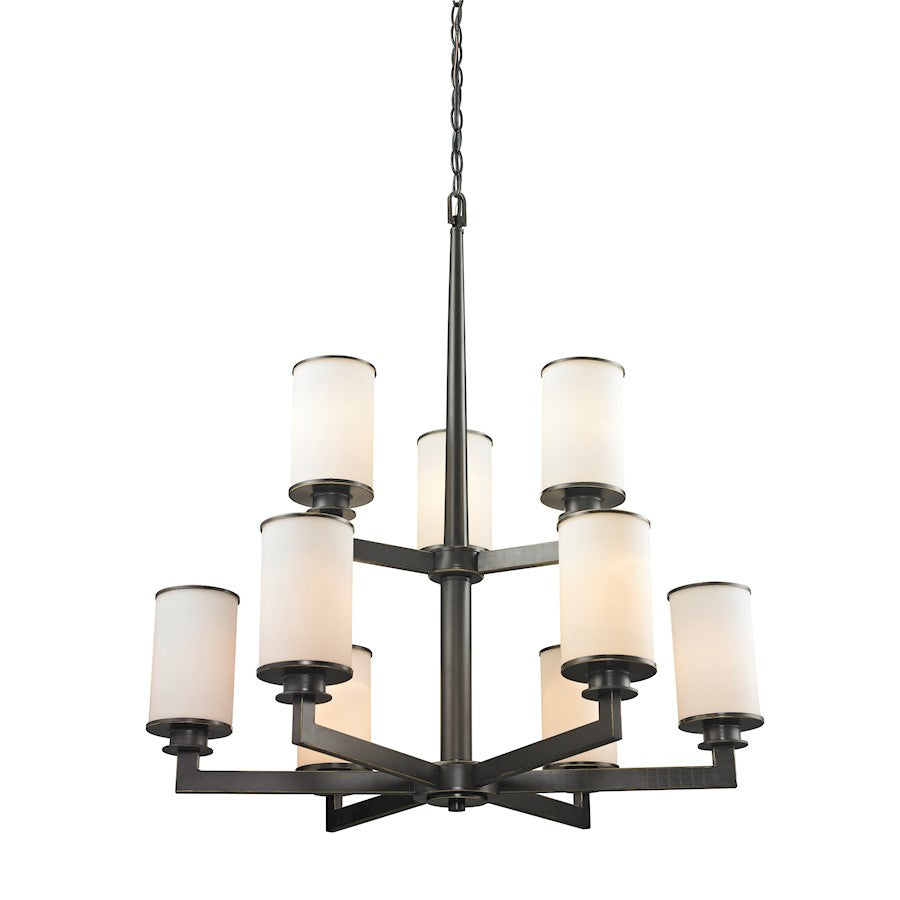 Z-Lite Savannah 9 Light Chandelier, Olde Bronze, Matte Opal - 413-9