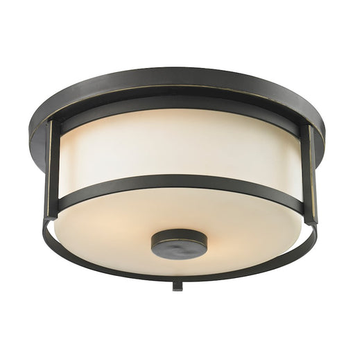 Z-Lite Savannah 2 Light Flush Mount, 11x5", Olde Bronze, Matte Opal - 413F11