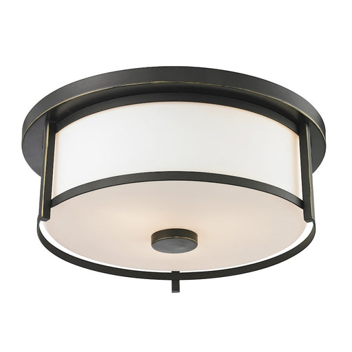 Z-Lite Savannah 2 Light Flush Mount, 13.75x4.875", Olde Bronze, Matte Opal - 413F14