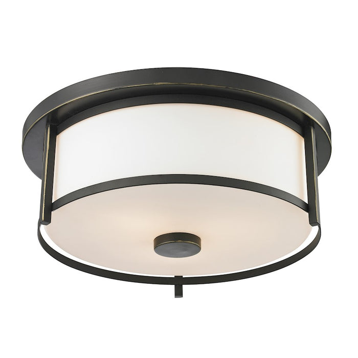 Z-Lite Savannah 2 Light Flush Mount, 13.75x4.875", Olde Bronze, Matte Opal - 413F14