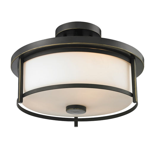 Z-Lite Savannah 2 Light Semi Flush Mount, Olde Bronze, Matte Opal - 413SF14