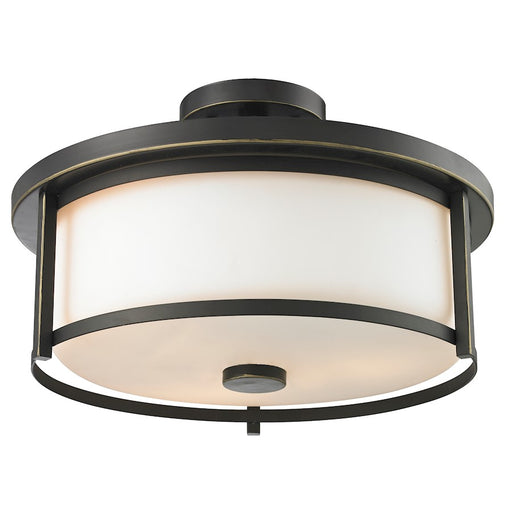 Z-Lite Savannah 3 Light Semi Flush Mount, Olde Bronze, Matte Opal - 413SF16