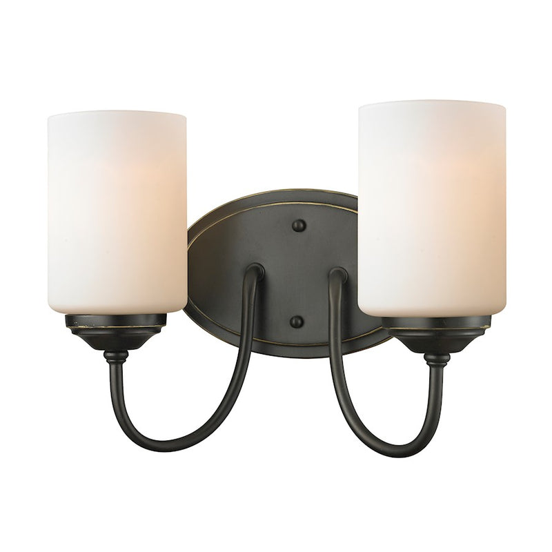 Z-Lite Cardinal 2 Light Vanity, Olde Bronze, Matte Opal - 414-2V